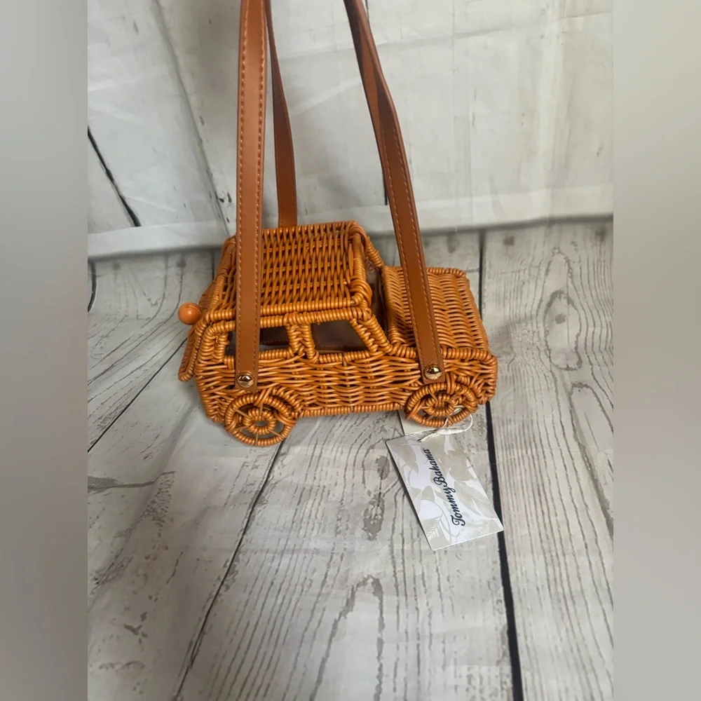 NWT Wicker Car Jeep Shaped Handbag Tommy Bahama Viral Tik Tok Bag Brown Tan - Picture 9 of 11